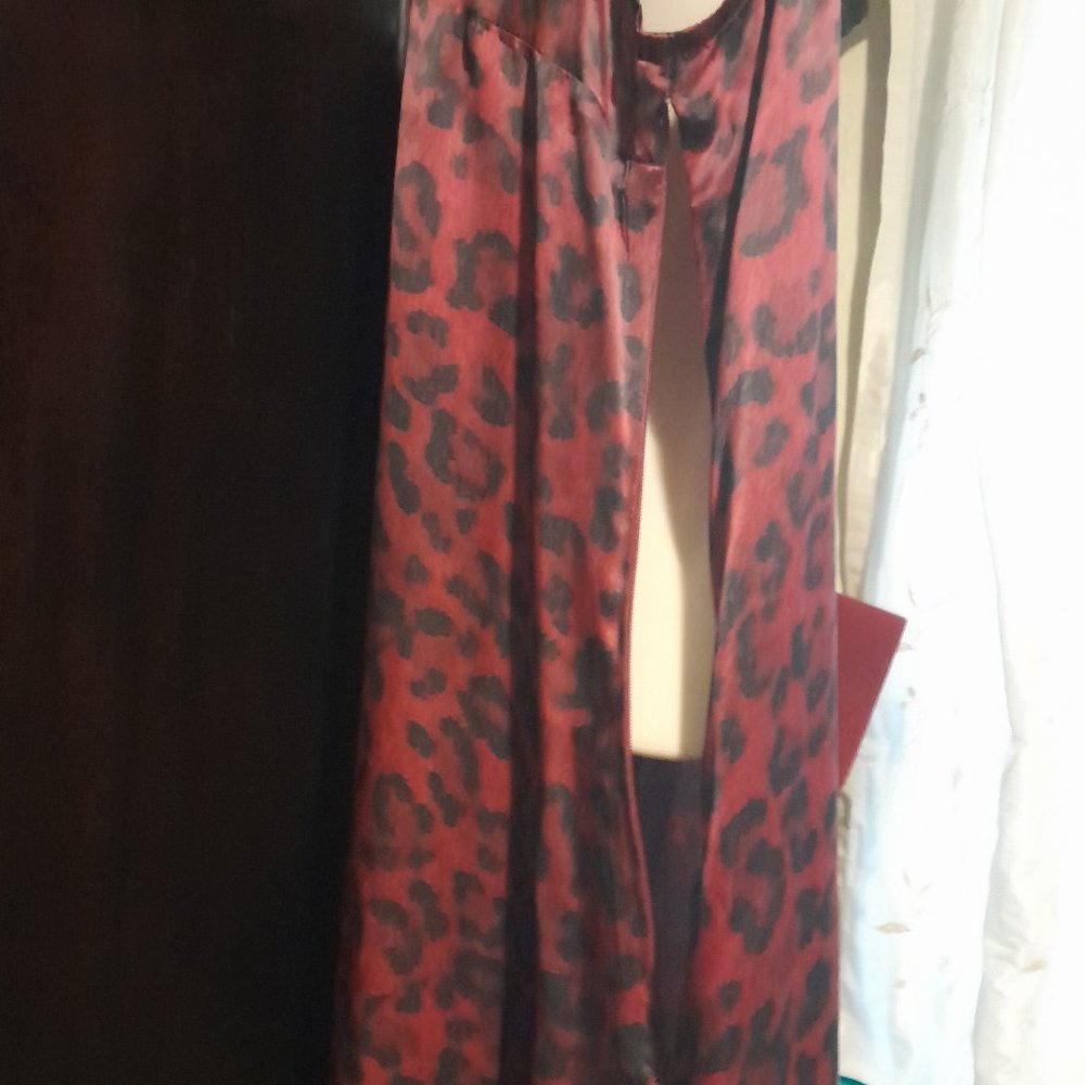New Acrobat Maxi Silk slip dress Burgundy Red Brown Leopard Slit Spaghetti Strap - Picture 5 of 8